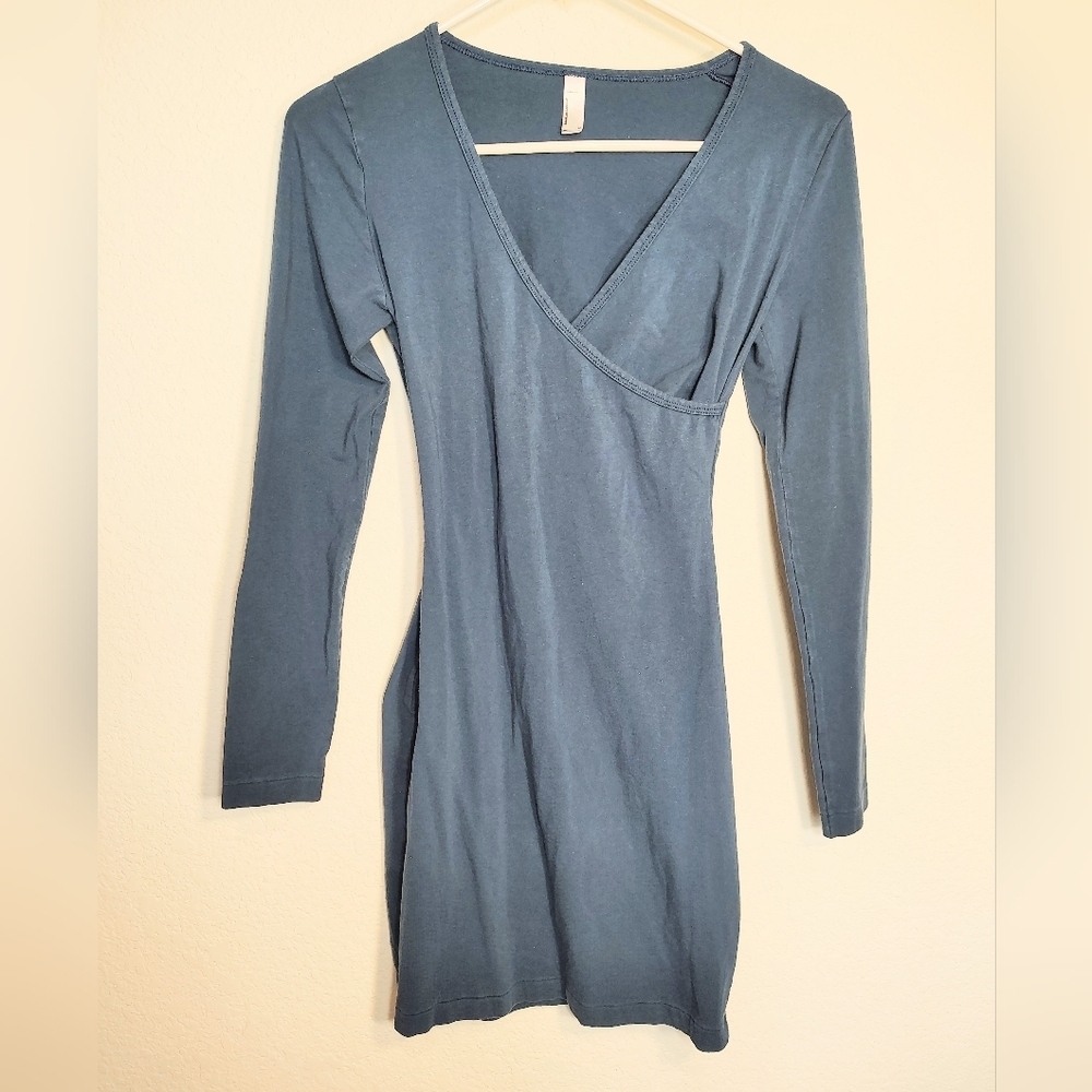 American Apparel Dark Blue Long Sleeve Wrap-Style Dress